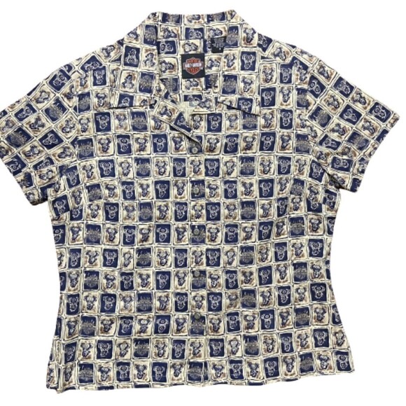 Harley-Davidson Engine Block AOP Polo Button Down Shirt Women's Medium - Picture 1 of 7